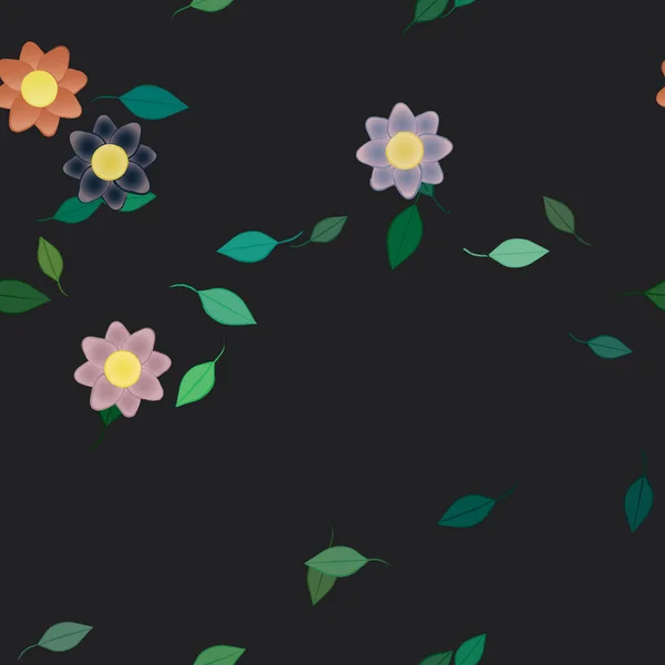 Mooie Compositie Met Eenvoudige Gekleurde Bloemen Groene Bladeren Achtergrond Vector — Stockvector