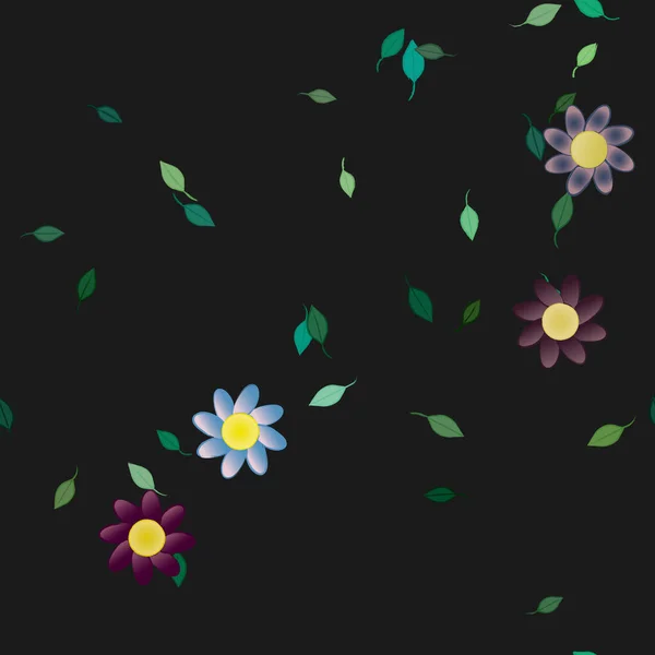 Composición Diseño Con Flores Simples Hojas Verdes Ilustración Vectorial — Archivo Imágenes Vectoriales