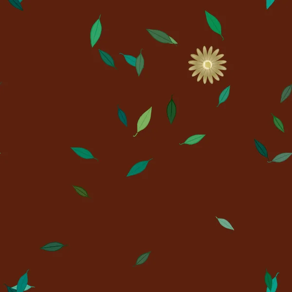 Plantilla Vector Con Flores Coloridas Simples Hojas Verdes — Vector de stock