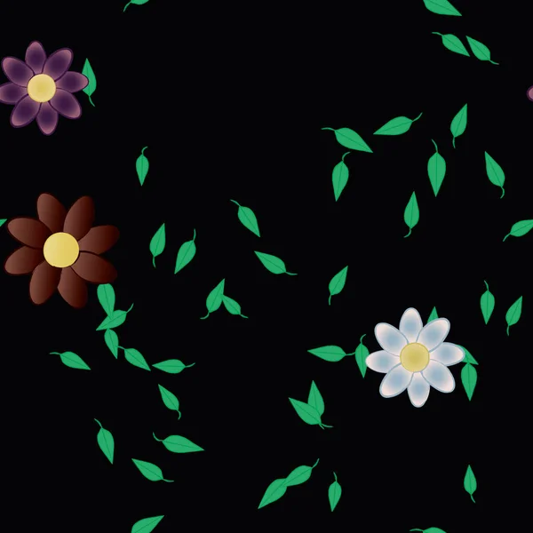 Plantilla Vector Con Flores Coloridas Simples Hojas Verdes — Archivo Imágenes Vectoriales