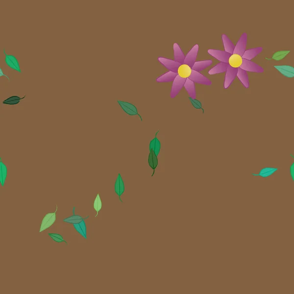 Composición Diseño Con Flores Simples Hojas Verdes Ilustración Vectorial — Vector de stock