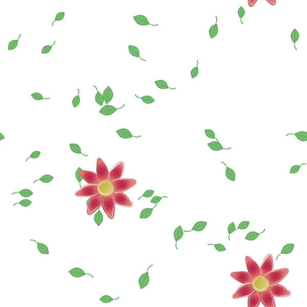 Composição Bonita Com Flores Coloridas Simples Folhas Verdes Fundo Ilustração — Vetor de Stock