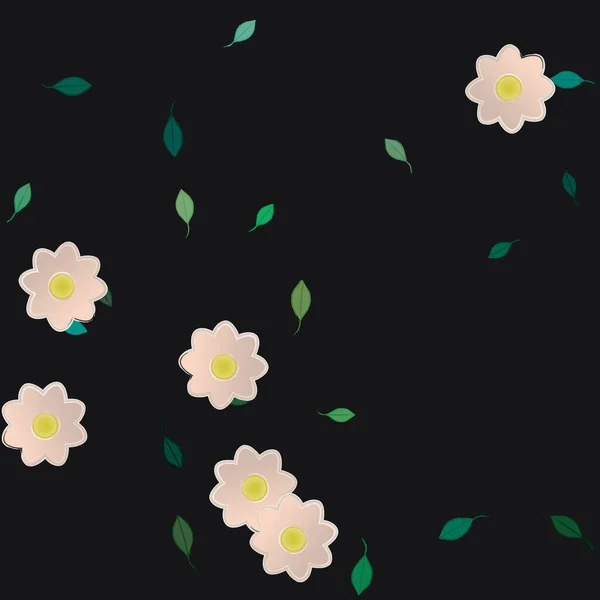 Flores Simples Con Hojas Verdes Composición Libre Ilustración Vectorial — Archivo Imágenes Vectoriales