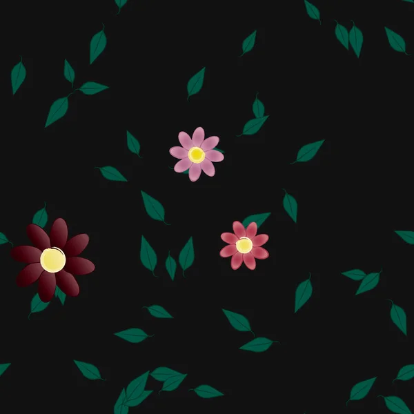 Flores Con Hojas Verdes Composición Libre Ilustración Vectorial — Vector de stock