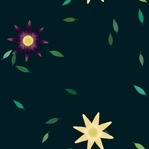 Modèle Vectoriel Avec Des Fleurs Colorées Simples Des Feuilles Vertes — Image vectorielle