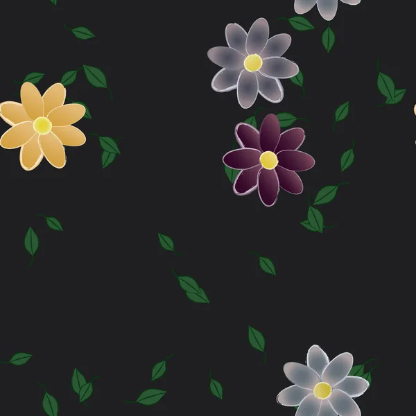 Flores Colores Hojas Verdes Fondo Ilustración Vectorial — Vector de stock