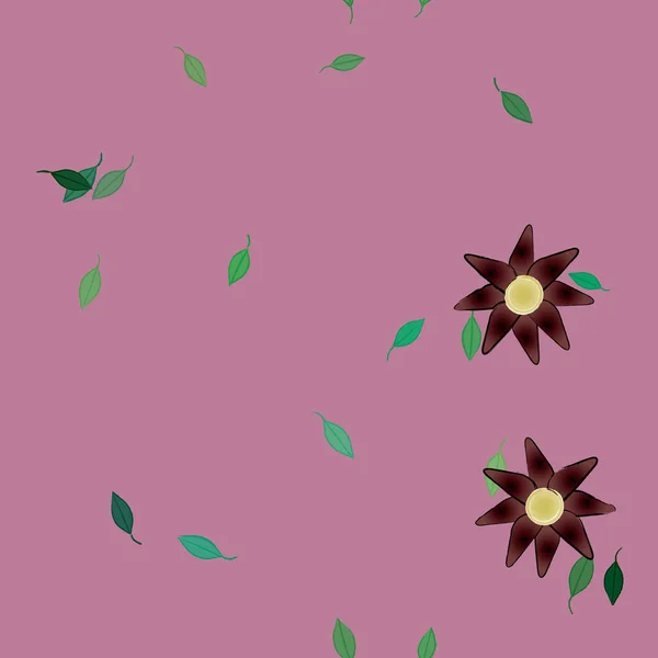 Fleurs Simples Avec Des Feuilles Vertes Composition Libre Illustration Vectorielle — Image vectorielle