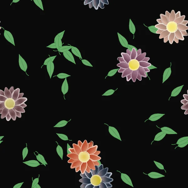 Flores Con Hojas Verdes Composición Libre Ilustración Vectorial — Vector de stock