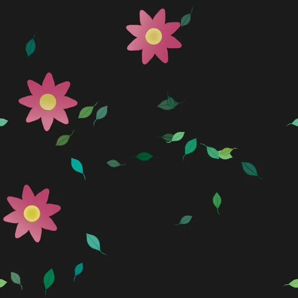 Flores Simples Con Hojas Verdes Composición Libre Ilustración Vectorial — Vector de stock