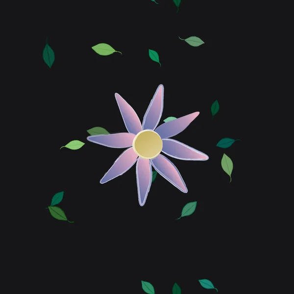 Fleurs Simples Avec Des Feuilles Vertes Composition Libre Illustration Vectorielle — Image vectorielle