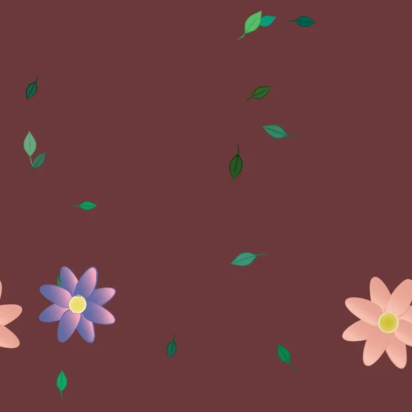 Flores Simples Con Hojas Verdes Composición Libre Ilustración Vectorial — Archivo Imágenes Vectoriales