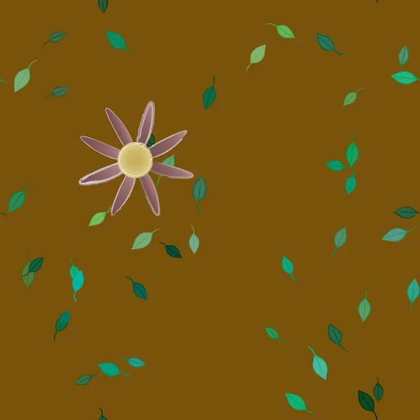 Modèle Vectoriel Avec Des Fleurs Colorées Simples Des Feuilles Vertes — Image vectorielle