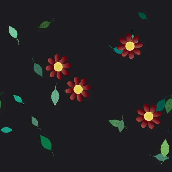 Flores Con Hojas Verdes Composición Libre Ilustración Vectorial — Vector de stock