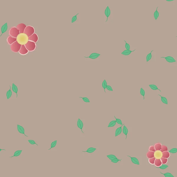 Fleurs Simples Avec Des Feuilles Vertes Composition Libre Illustration Vectorielle — Image vectorielle