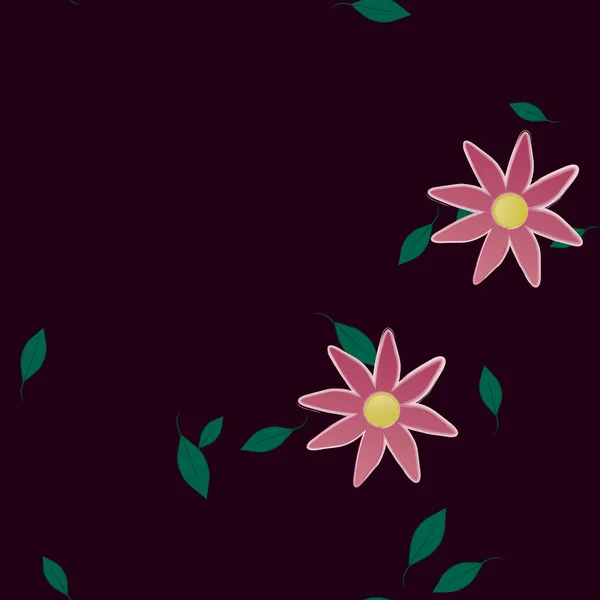 Hermosa Composición Con Flores Colores Simples Hojas Verdes Fondo Ilustración — Vector de stock