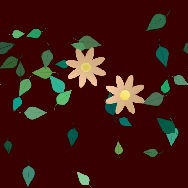 Flores Con Hojas Verdes Composición Libre Ilustración Vectorial — Vector de stock