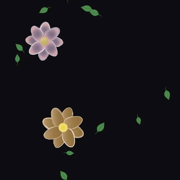 Flores Con Hojas Verdes Composición Libre Ilustración Vectorial — Archivo Imágenes Vectoriales