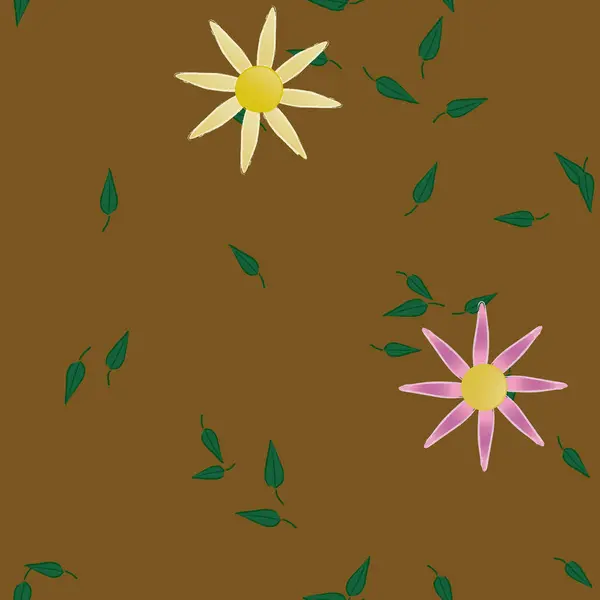 Fleurs Colorées Feuilles Vertes Arrière Plan Illustration Vectorielle — Image vectorielle