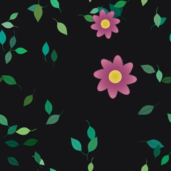 Flores Colores Hojas Verdes Fondo Ilustración Vectorial — Archivo Imágenes Vectoriales