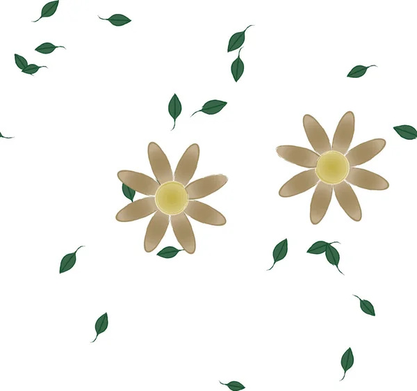 Flores Con Hojas Verdes Composición Libre Ilustración Vectorial — Vector de stock