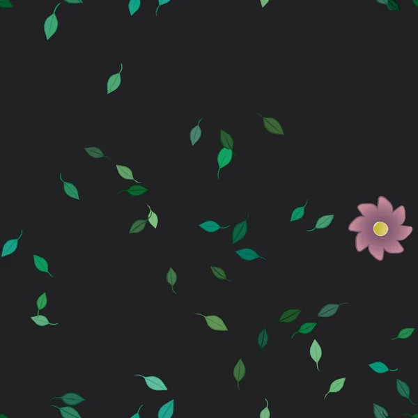 Flores Simples Con Hojas Verdes Composición Libre Ilustración Vectorial — Vector de stock