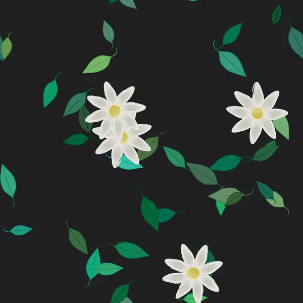 Plantilla Vector Con Flores Coloridas Simples Hojas Verdes — Archivo Imágenes Vectoriales