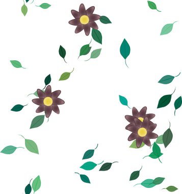 Serbest kompozisyonda yeşil yapraklı çiçekler, vektör illüstrasyonu