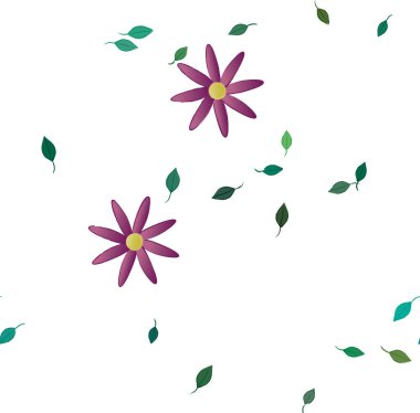 Basit renkli çiçekler ve yeşil yapraklı vektör şablonu