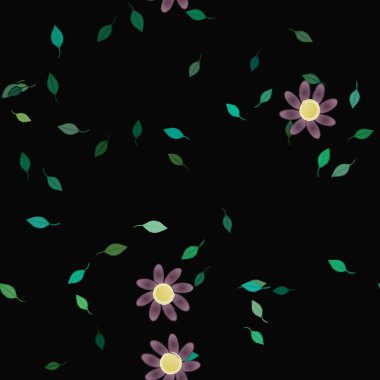 Basit çiçek ve yeşil yapraklı tasarım kompozisyonu, vektör illüstrasyonu