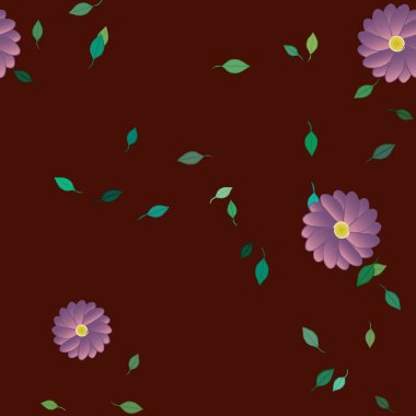 Serbest kompozisyonda yeşil yapraklı çiçekler, vektör illüstrasyonu