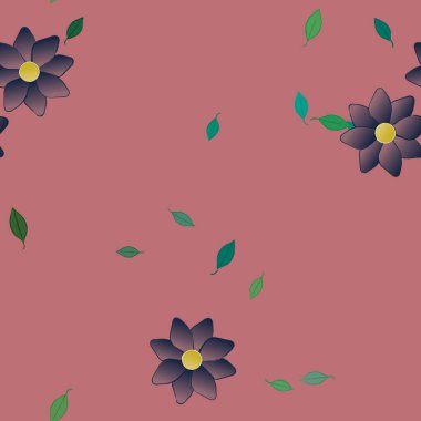 Basit renkli çiçekler ve yeşil yapraklı vektör şablonu