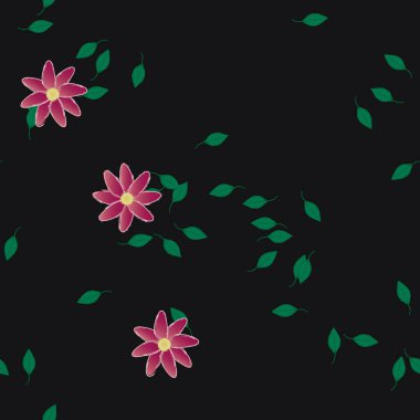 arkaplanda renkli çiçekler ve yeşil yapraklar, vektör illüstrasyonu