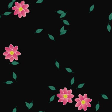 Basit çiçek ve yeşil yapraklı tasarım kompozisyonu, vektör illüstrasyonu