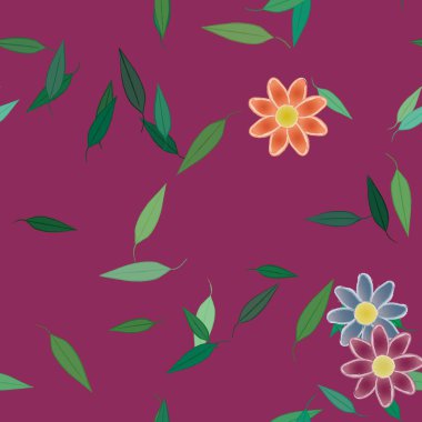 Serbest kompozisyonda yeşil yapraklı çiçekler, vektör illüstrasyonu