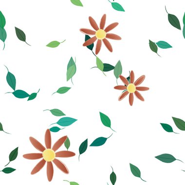 arkaplanda renkli çiçekler ve yeşil yapraklar, vektör illüstrasyonu