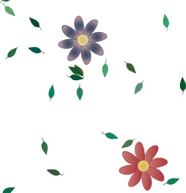 arkaplanda renkli çiçekler ve yeşil yapraklar, vektör illüstrasyonu