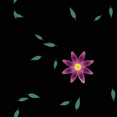 Serbest kompozisyonda yeşil yapraklı çiçekler, vektör illüstrasyonu