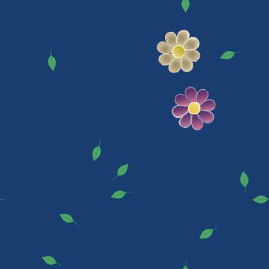 Serbest kompozisyonda yeşil yapraklı çiçekler, vektör illüstrasyonu