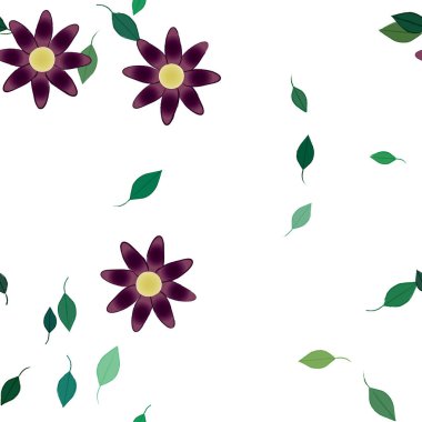 Basit renkli çiçekler ve yeşil yapraklı vektör şablonu