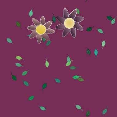 arkaplanda renkli çiçekler ve yeşil yapraklar, vektör illüstrasyonu