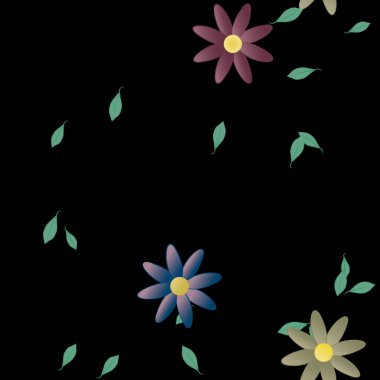 Basit renkli çiçekler ve yeşil yapraklı vektör şablonu