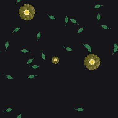 Basit renkli çiçekler ve yeşil yapraklı vektör şablonu