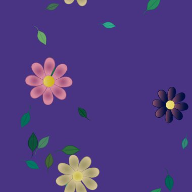 Basit renkli çiçekler ve yeşil yapraklı vektör şablonu