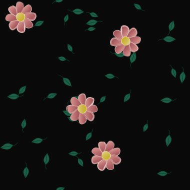 Serbest kompozisyonda yeşil yapraklı çiçekler, vektör illüstrasyonu