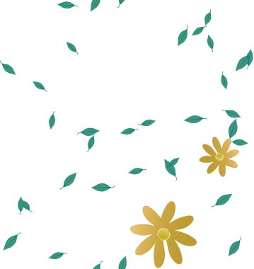 arkaplanda renkli çiçekler ve yeşil yapraklar, vektör illüstrasyonu