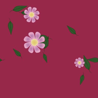 Basit çiçek ve yeşil yapraklı tasarım kompozisyonu, vektör illüstrasyonu