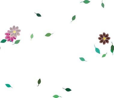 Serbest kompozisyonda yeşil yapraklı çiçekler, vektör illüstrasyonu