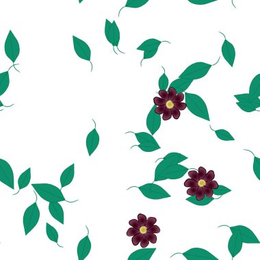 Basit çiçek ve yeşil yapraklı tasarım kompozisyonu, vektör illüstrasyonu