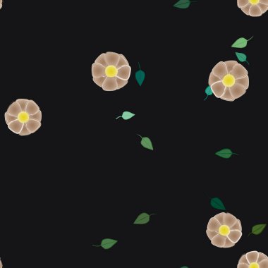 Basit çiçek ve yeşil yapraklı tasarım kompozisyonu, vektör illüstrasyonu