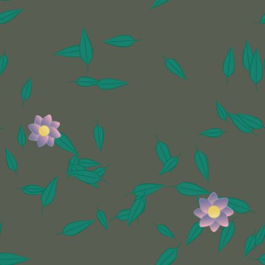 Basit çiçek ve yeşil yapraklı tasarım kompozisyonu, vektör illüstrasyonu